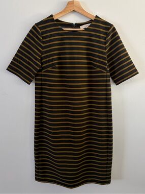 LOFT Black and Mustard Striped Midi Shift Dress
